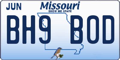 MO license plate BH9B0D