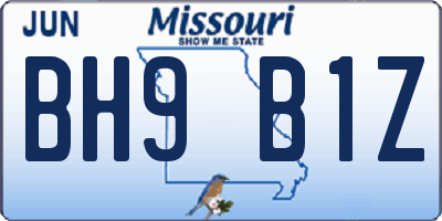 MO license plate BH9B1Z