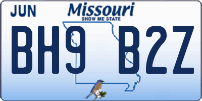 MO license plate BH9B2Z