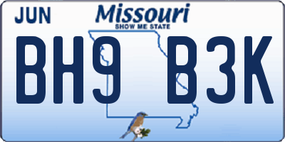 MO license plate BH9B3K