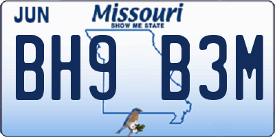 MO license plate BH9B3M