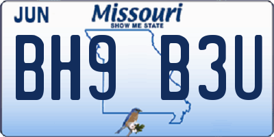 MO license plate BH9B3U