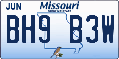 MO license plate BH9B3W