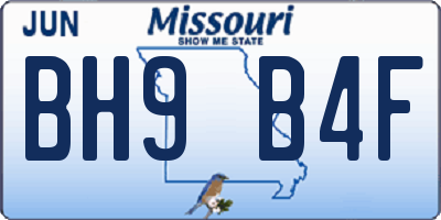 MO license plate BH9B4F