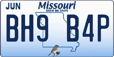 MO license plate BH9B4P