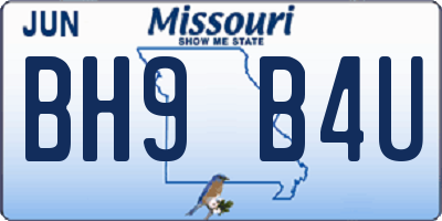 MO license plate BH9B4U