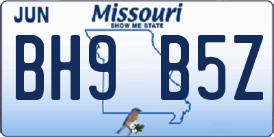 MO license plate BH9B5Z