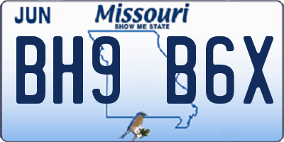 MO license plate BH9B6X