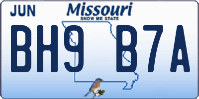 MO license plate BH9B7A