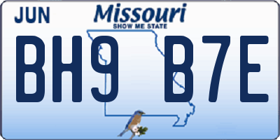 MO license plate BH9B7E