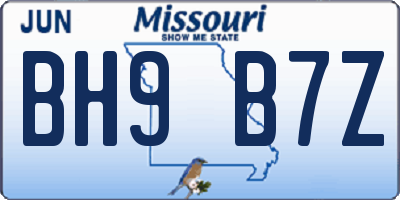 MO license plate BH9B7Z