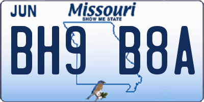 MO license plate BH9B8A