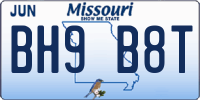 MO license plate BH9B8T