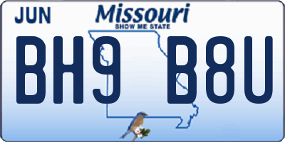 MO license plate BH9B8U