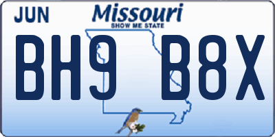 MO license plate BH9B8X