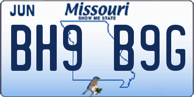 MO license plate BH9B9G