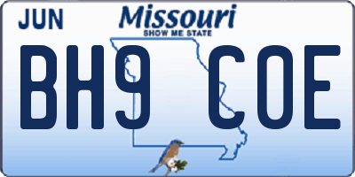 MO license plate BH9C0E