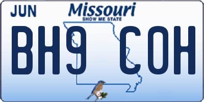 MO license plate BH9C0H