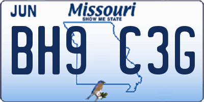 MO license plate BH9C3G
