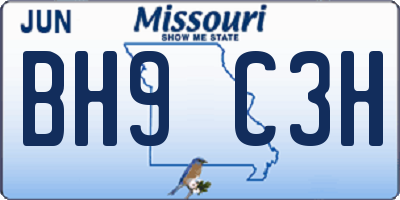 MO license plate BH9C3H