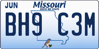 MO license plate BH9C3M