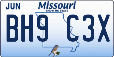 MO license plate BH9C3X