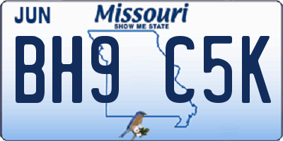 MO license plate BH9C5K