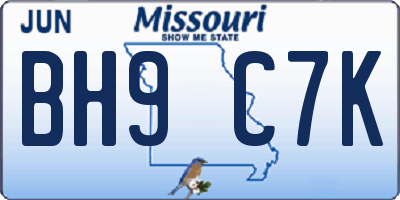 MO license plate BH9C7K