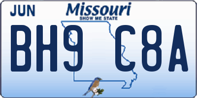 MO license plate BH9C8A