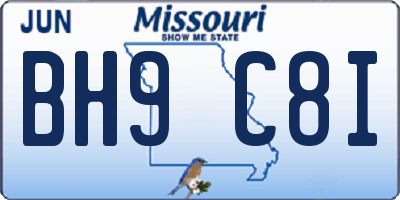 MO license plate BH9C8I