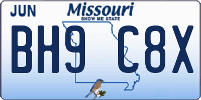 MO license plate BH9C8X