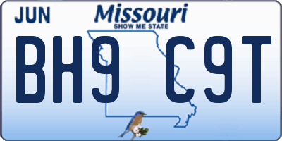 MO license plate BH9C9T