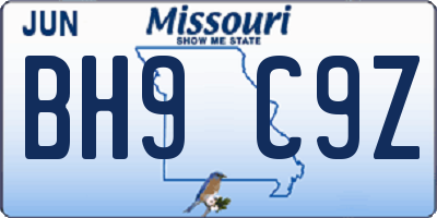 MO license plate BH9C9Z