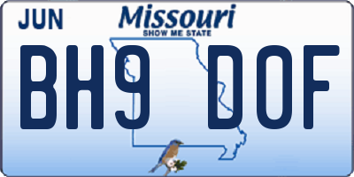 MO license plate BH9D0F