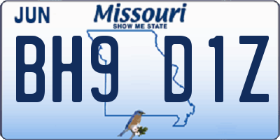 MO license plate BH9D1Z