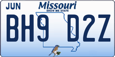 MO license plate BH9D2Z