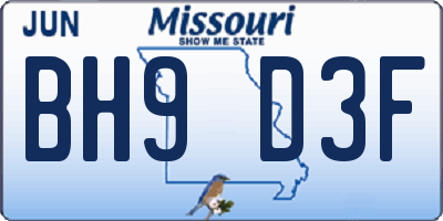 MO license plate BH9D3F