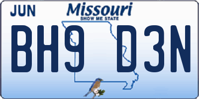 MO license plate BH9D3N