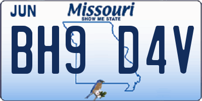 MO license plate BH9D4V