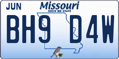 MO license plate BH9D4W