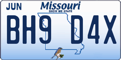 MO license plate BH9D4X