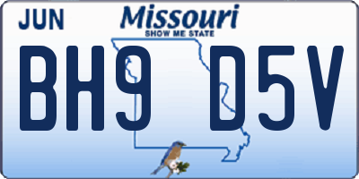 MO license plate BH9D5V