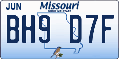 MO license plate BH9D7F