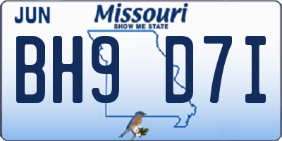 MO license plate BH9D7I