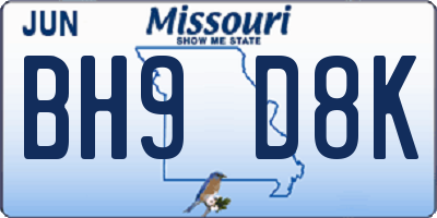 MO license plate BH9D8K