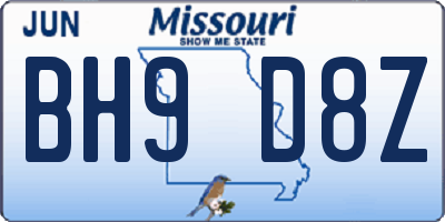 MO license plate BH9D8Z