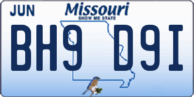 MO license plate BH9D9I