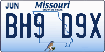 MO license plate BH9D9X