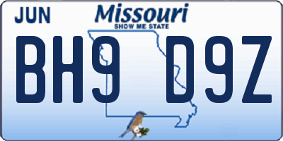 MO license plate BH9D9Z