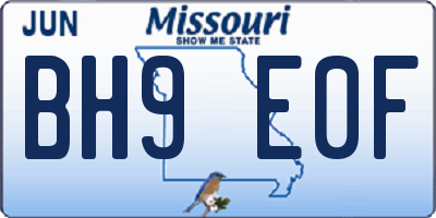MO license plate BH9E0F